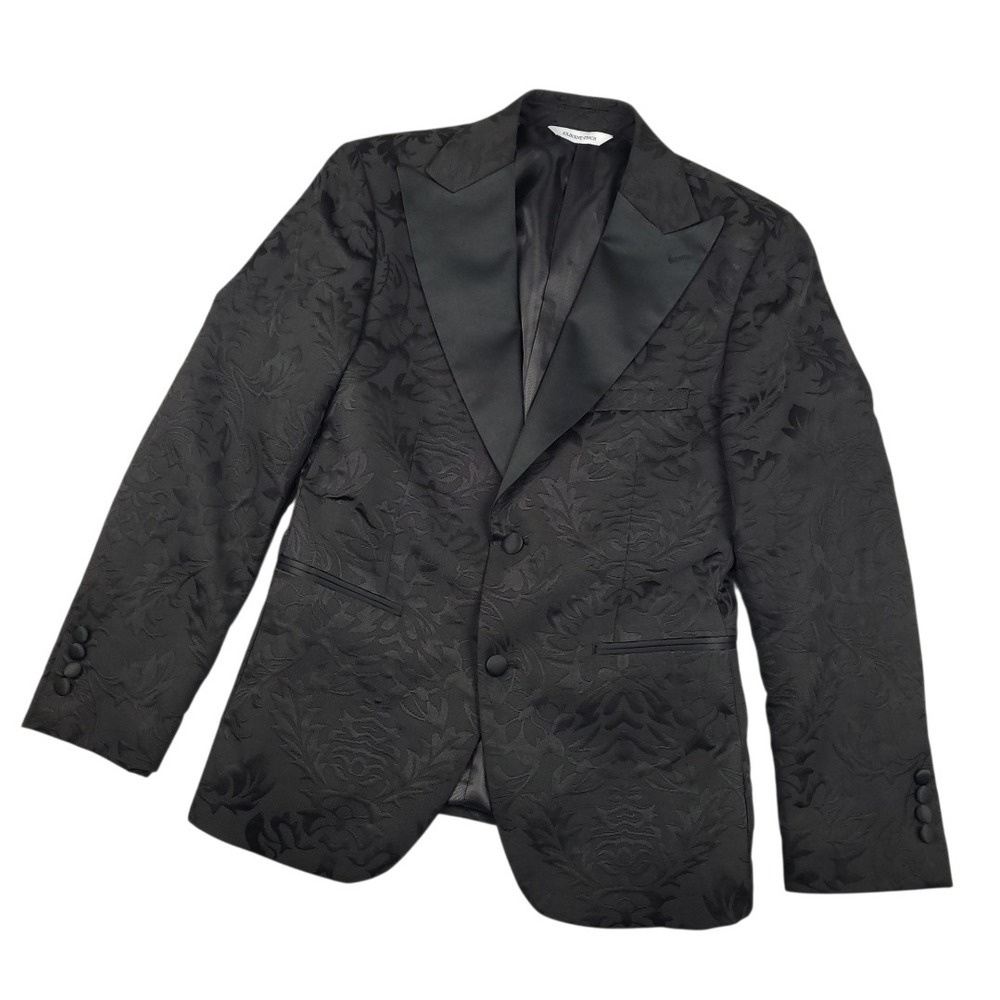Kilburne & Finch Mens Black Damask Jacquard Tuxedo Dinner Jacket Blazer 38S EUC